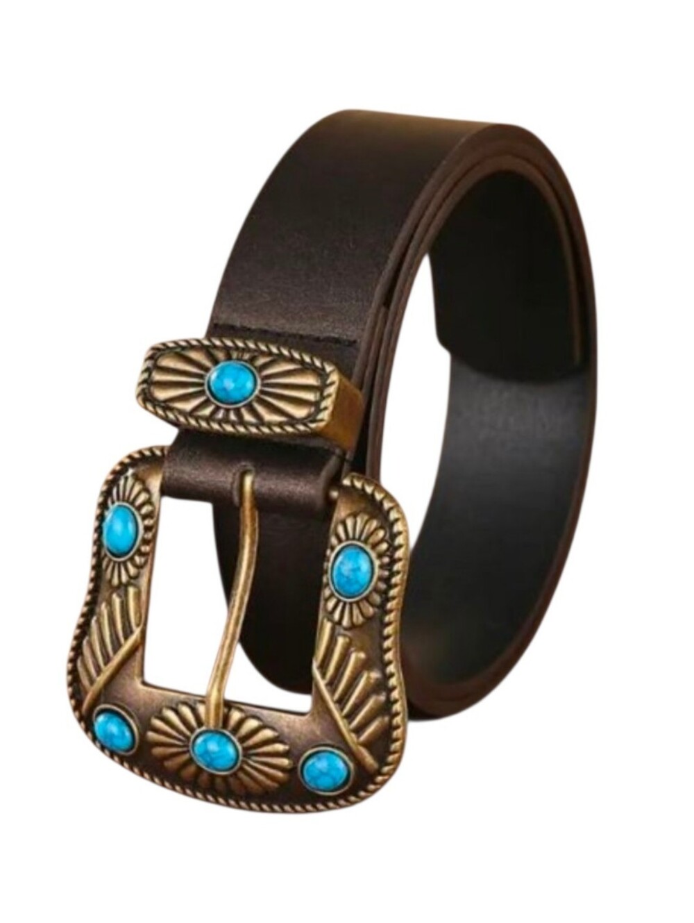 Women's Western Brown Faux Turquoise Stone Belt